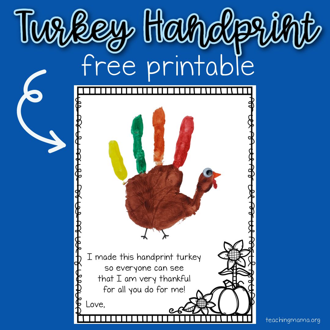 turkey handprint printable - teaching mama